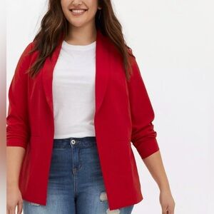 New York Clothing Company Women's Red 3/4 Sleeve Scuba Crepe Blazer jacket